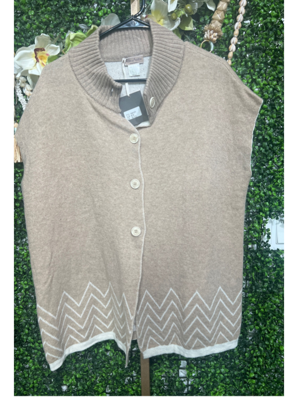 Note Di Anita Wool Blend Button Front Cardigan Sweater Vest Tan one size over sz